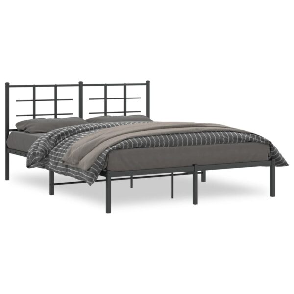 vidaXL Metal Bed Frame with Headboard Black 59.1"x78.7"