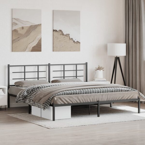 vidaXL Metal Bed Frame with Headboard Black 76"x79.9" King - Image 3