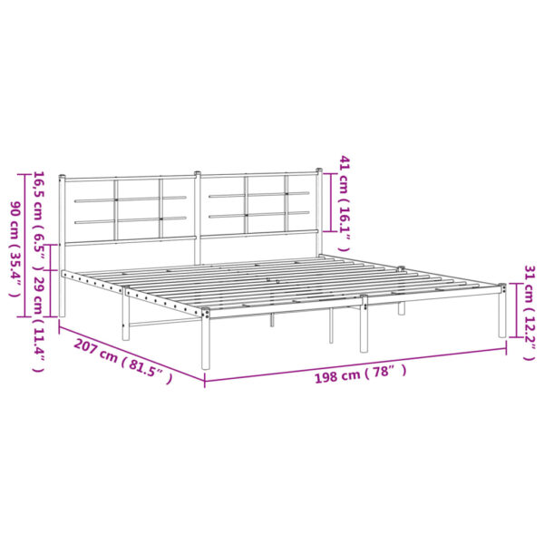 vidaXL Metal Bed Frame with Headboard Black 76"x79.9" King - Image 10