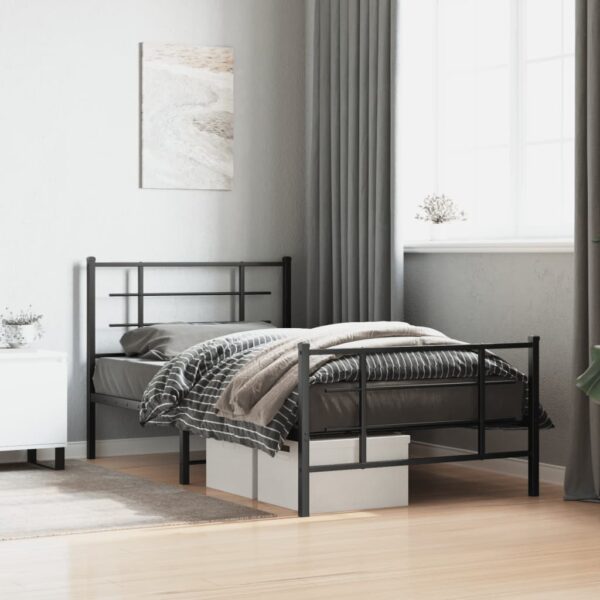 vidaXL Metal Bed Frame with Headboard and Footboard Black 39.4"x78.7" - Image 3