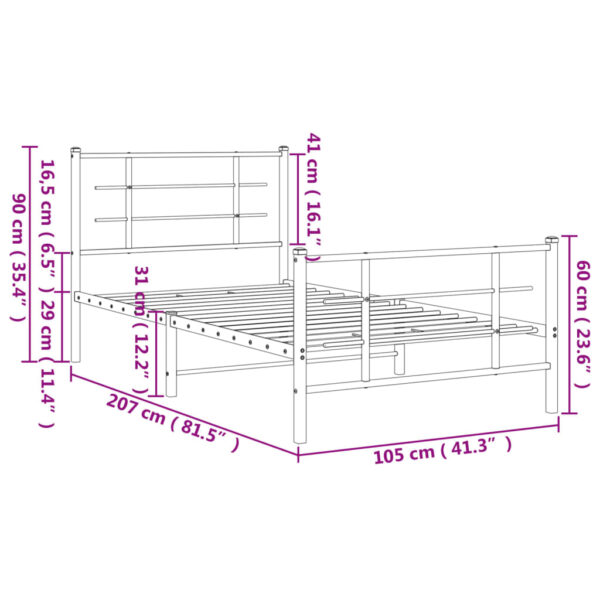 vidaXL Metal Bed Frame with Headboard and Footboard Black 39.4"x78.7" - Image 10