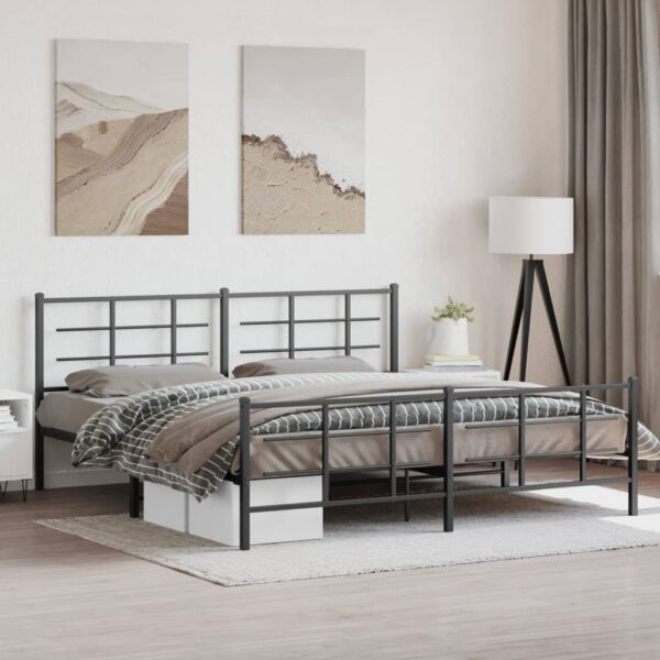 vidaXL Metal Bed Frame with Headboard and Footboard Black 76"x79.9" King - Image 3