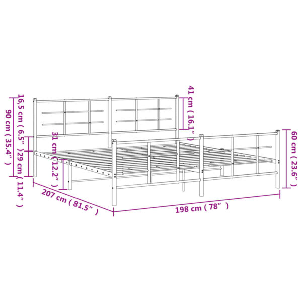 vidaXL Metal Bed Frame with Headboard and Footboard Black 76"x79.9" King - Image 10