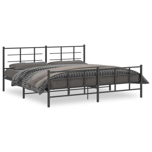 vidaXL Metal Bed Frame with Headboard and Footboard Black 76"x79.9" King