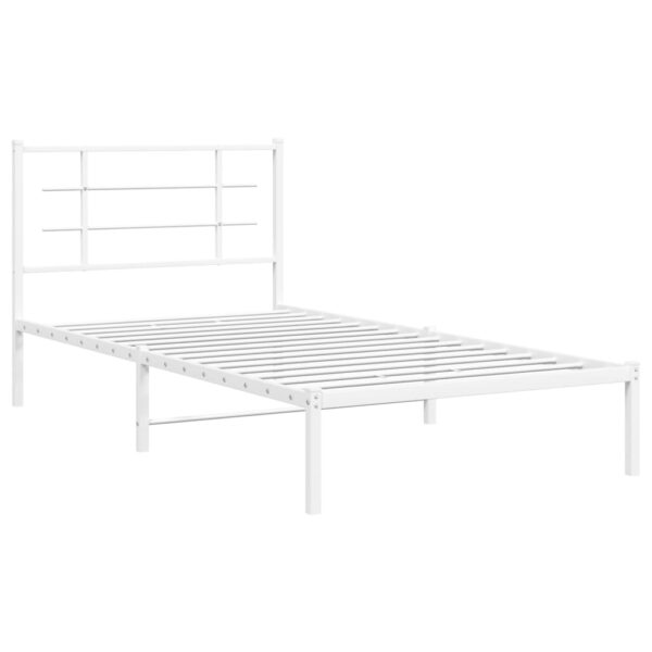 vidaXL Metal Bed Frame with Headboard White 39.4"x78.7" - Image 2