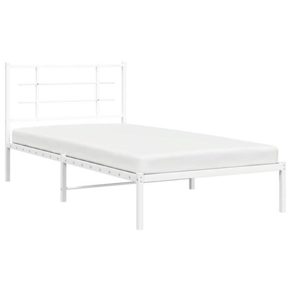 vidaXL Metal Bed Frame with Headboard White 39.4"x78.7" - Image 4