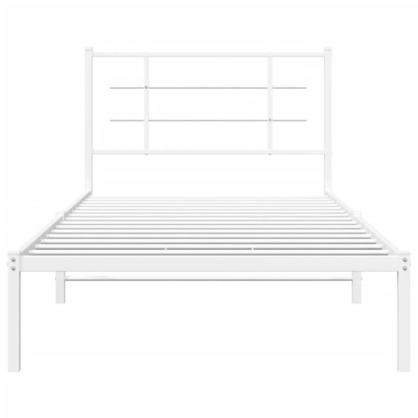 vidaXL Metal Bed Frame with Headboard White 39.4"x78.7" - Image 5