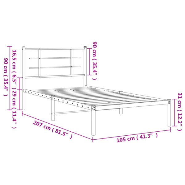 vidaXL Metal Bed Frame with Headboard White 39.4"x78.7" - Image 10