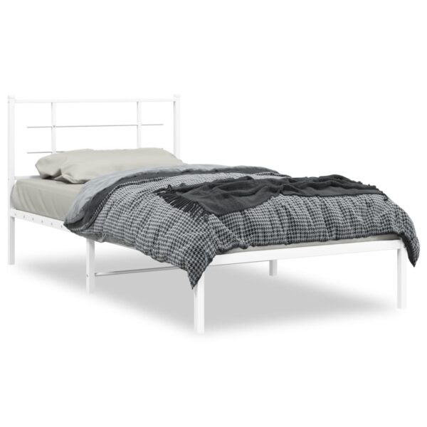 vidaXL Metal Bed Frame with Headboard White 39.4"x78.7"