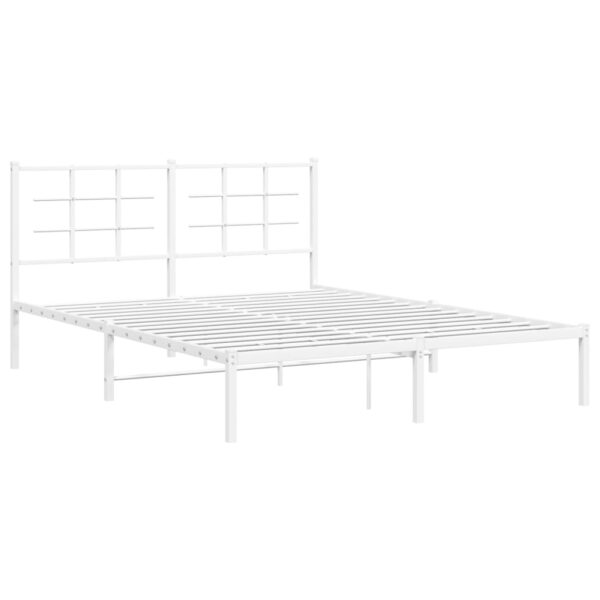 vidaXL Metal Bed Frame with Headboard White 59.1"x78.7" - Image 2