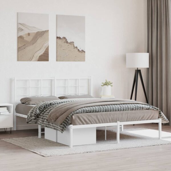 vidaXL Metal Bed Frame with Headboard White 59.1"x78.7" - Image 3