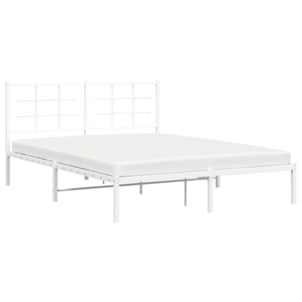 vidaXL Metal Bed Frame with Headboard White 59.1"x78.7" - Image 4