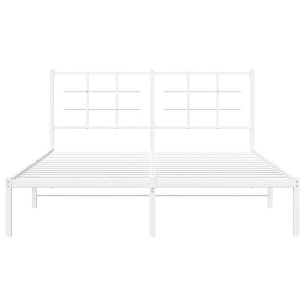 vidaXL Metal Bed Frame with Headboard White 59.1"x78.7" - Image 5