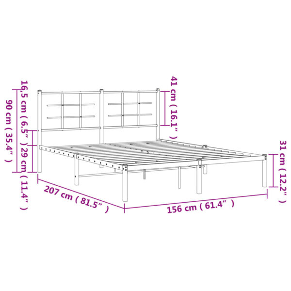 vidaXL Metal Bed Frame with Headboard White 59.1"x78.7" - Image 10