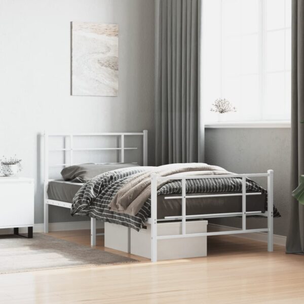 vidaXL Metal Bed Frame with Headboard and Footboard White 39.4"x78.7" - Image 3