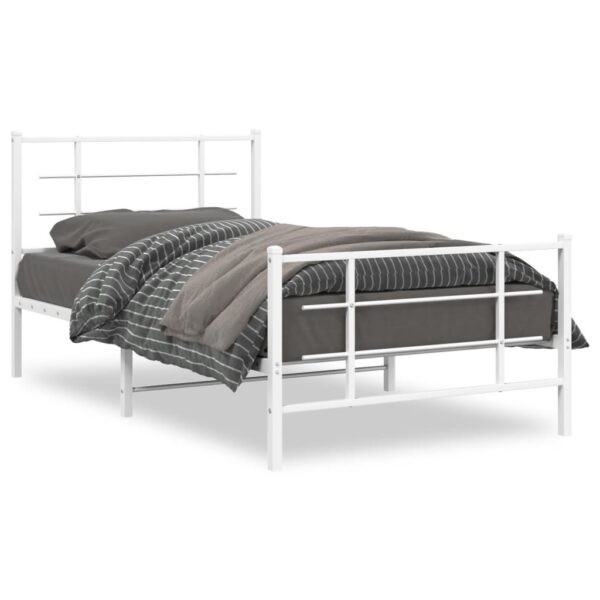 vidaXL Metal Bed Frame with Headboard and Footboard White 39.4"x78.7"