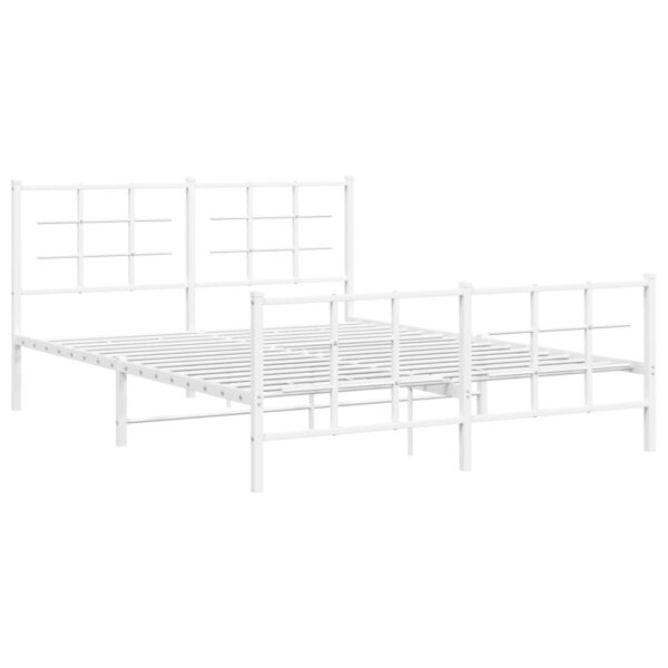 vidaXL Metal Bed Frame with Headboard and Footboard White 59.1"x78.7" - Image 2