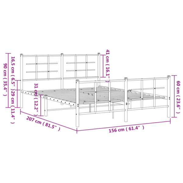 vidaXL Metal Bed Frame with Headboard and Footboard White 59.1"x78.7" - Image 10