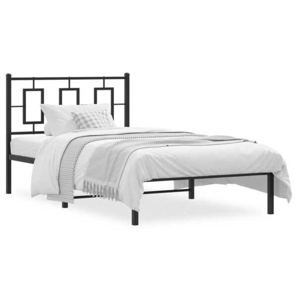 vidaXL Metal Bed Frame with Headboard Black 39.4"x78.7"