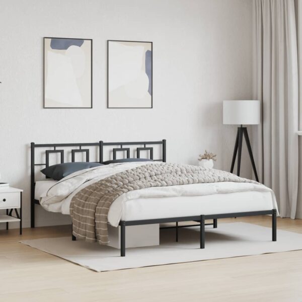 vidaXL Metal Bed Frame with Headboard Black 59.1"x78.7" - Image 3