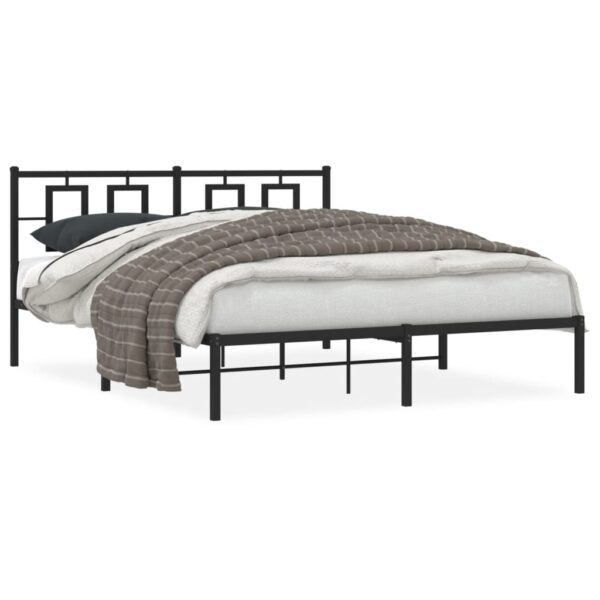 vidaXL Metal Bed Frame with Headboard Black 59.1"x78.7"