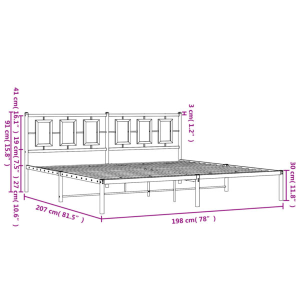 vidaXL Metal Bed Frame with Headboard Black 76"x79.9" King - Image 10