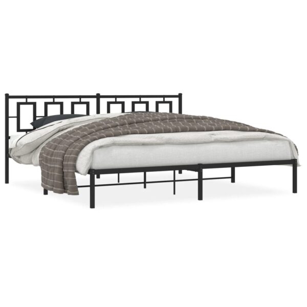 vidaXL Metal Bed Frame with Headboard Black 76"x79.9" King