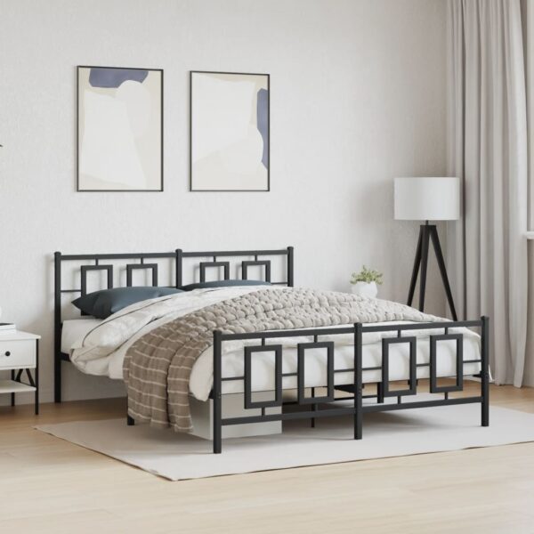 vidaXL Metal Bed Frame with Headboard and Footboard Black 59.1"x78.7" - Image 3