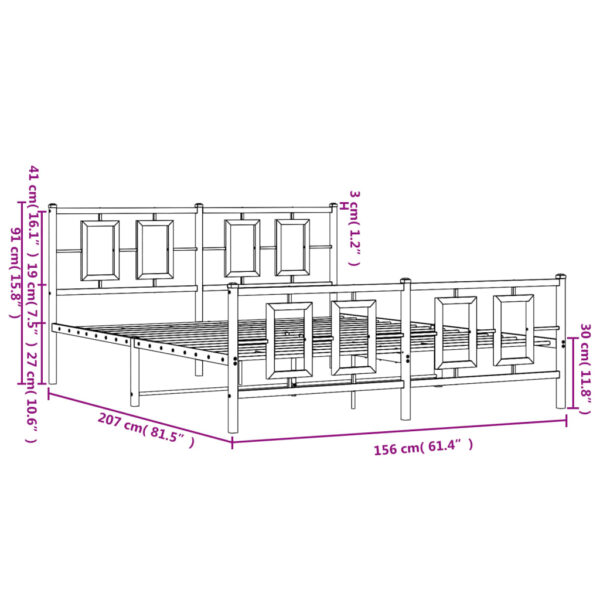 vidaXL Metal Bed Frame with Headboard and Footboard Black 59.1"x78.7" - Image 10