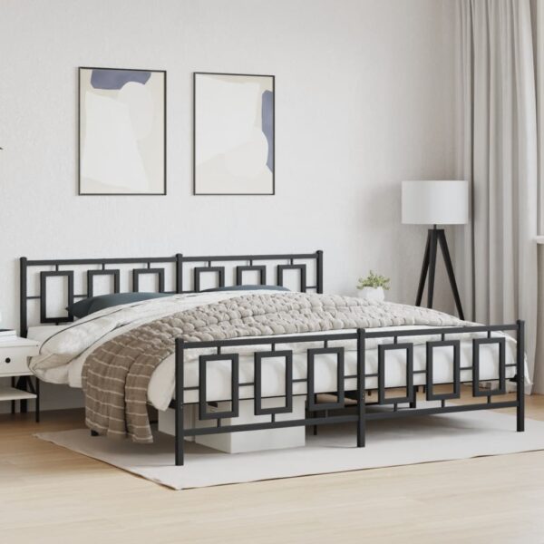 vidaXL Metal Bed Frame with Headboard and Footboard Black 76"x79.9" King - Image 3