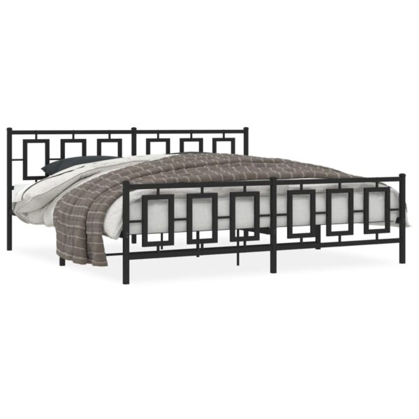 vidaXL Metal Bed Frame with Headboard and Footboard Black 76"x79.9" King