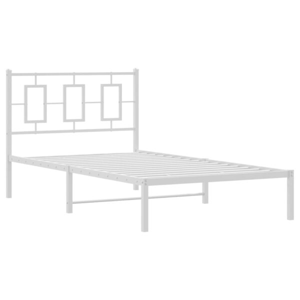 vidaXL Metal Bed Frame with Headboard White 39.4"x78.7" - Image 2