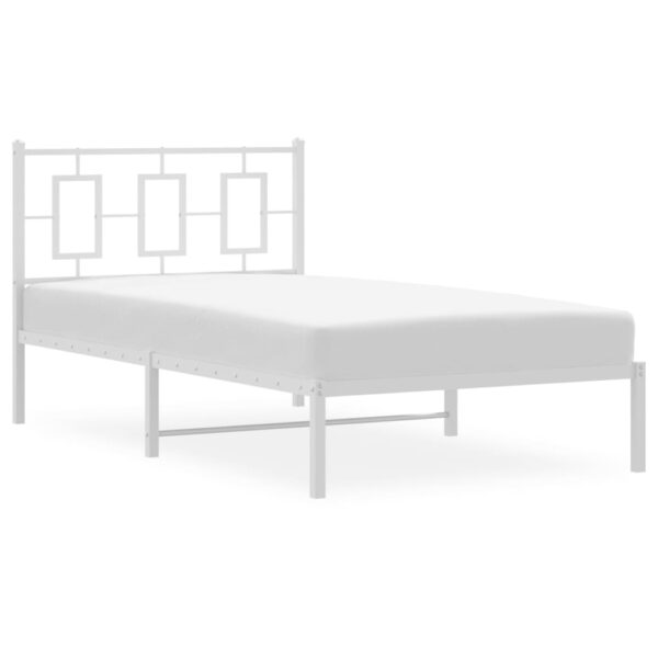 vidaXL Metal Bed Frame with Headboard White 39.4"x78.7" - Image 4