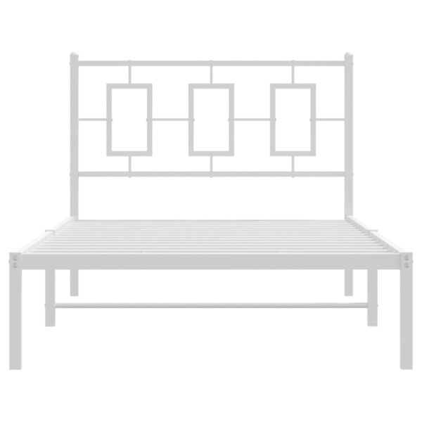 vidaXL Metal Bed Frame with Headboard White 39.4"x78.7" - Image 5