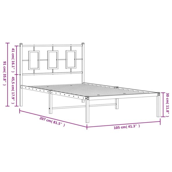 vidaXL Metal Bed Frame with Headboard White 39.4"x78.7" - Image 10