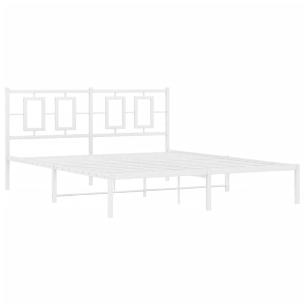 vidaXL Metal Bed Frame with Headboard White 59.1"x78.7" - Image 2