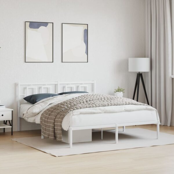 vidaXL Metal Bed Frame with Headboard White 59.1"x78.7" - Image 3