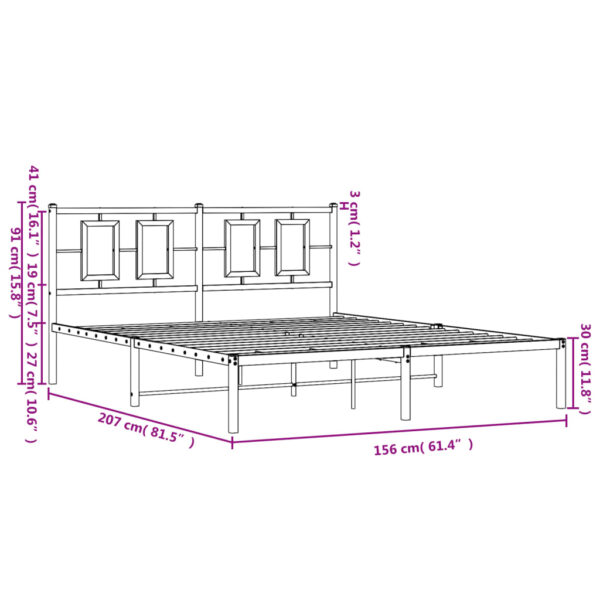 vidaXL Metal Bed Frame with Headboard White 59.1"x78.7" - Image 10