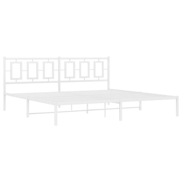 vidaXL Metal Bed Frame with Headboard White 76"x79.9" King - Image 2