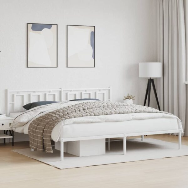 vidaXL Metal Bed Frame with Headboard White 76"x79.9" King - Image 3