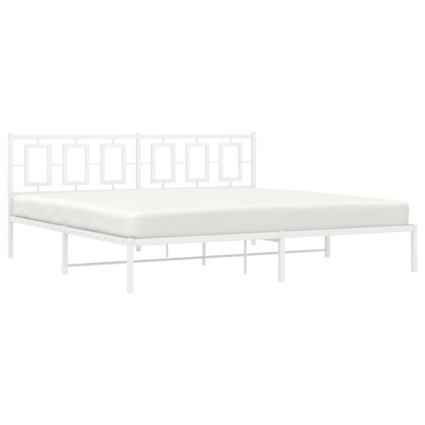 vidaXL Metal Bed Frame with Headboard White 76"x79.9" King - Image 4