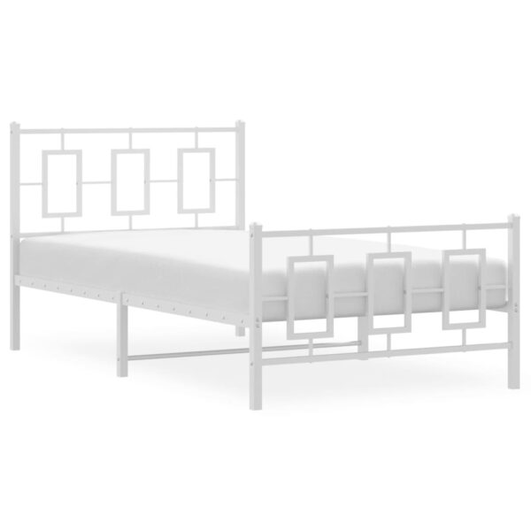 vidaXL Metal Bed Frame with Headboard and Footboard White 39.4"x78.7" - Image 4