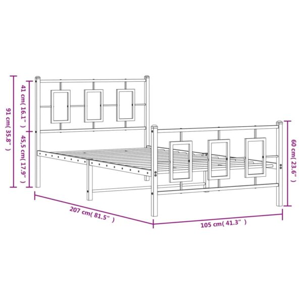 vidaXL Metal Bed Frame with Headboard and Footboard White 39.4"x78.7" - Image 10