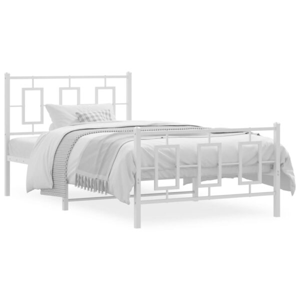 vidaXL Metal Bed Frame with Headboard and Footboard White 39.4"x78.7"