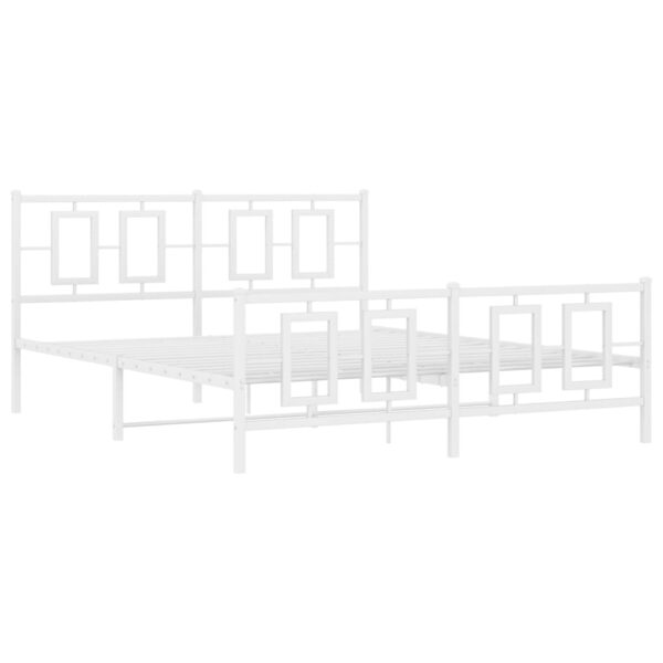 vidaXL Metal Bed Frame with Headboard and Footboard White 59.1"x78.7" - Image 2