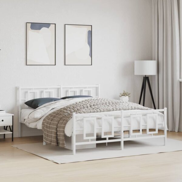 vidaXL Metal Bed Frame with Headboard and Footboard White 59.1"x78.7" - Image 3