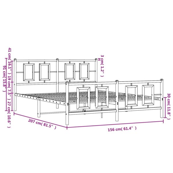 vidaXL Metal Bed Frame with Headboard and Footboard White 59.1"x78.7" - Image 10