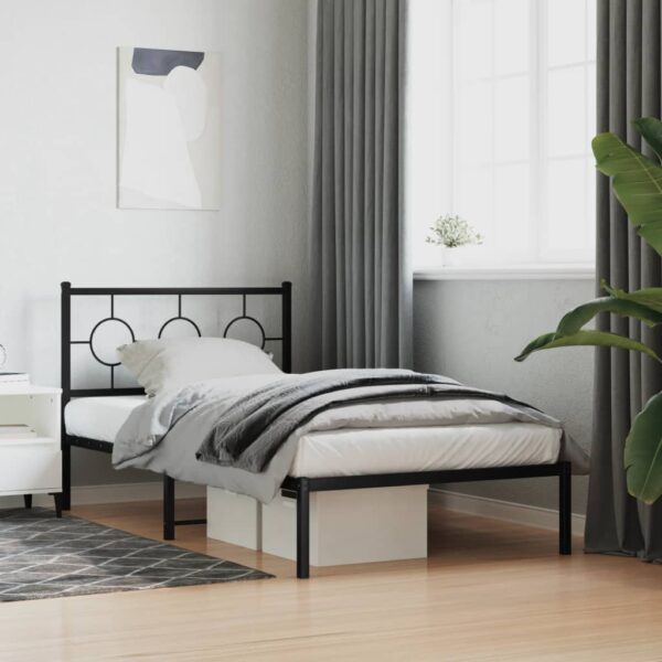 vidaXL Metal Bed Frame with Headboard Black 39.4"x78.7" - Image 3