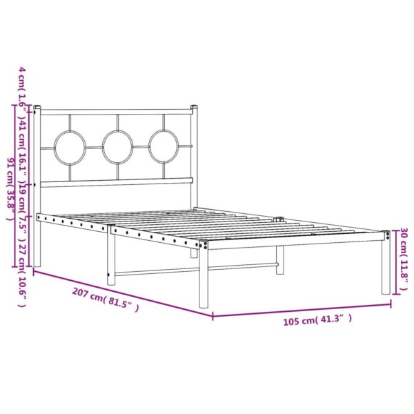 vidaXL Metal Bed Frame with Headboard Black 39.4"x78.7" - Image 10