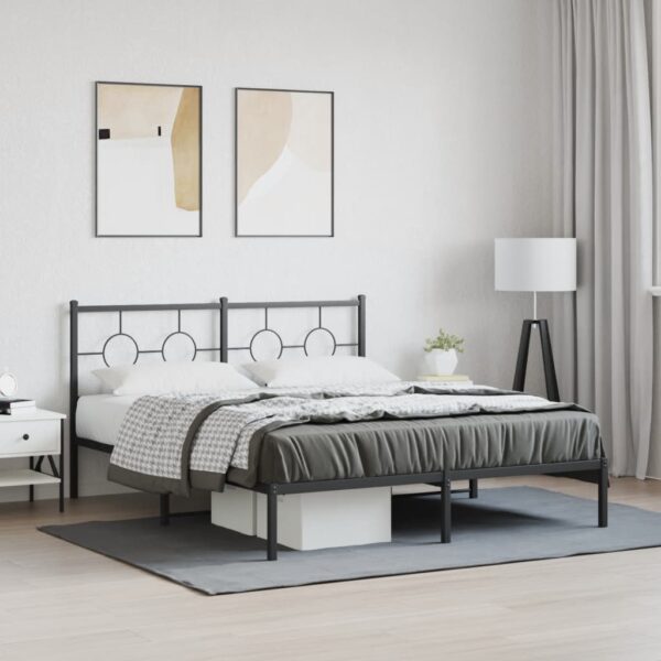 vidaXL Metal Bed Frame with Headboard Black 59.1"x78.7" - Image 3